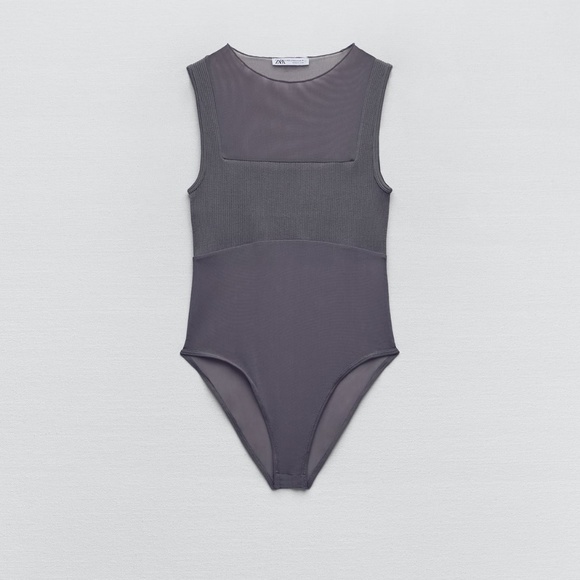 NWT Zara Gray Sheer Combination Bodysuit sz. M/L - Picture 3 of 5